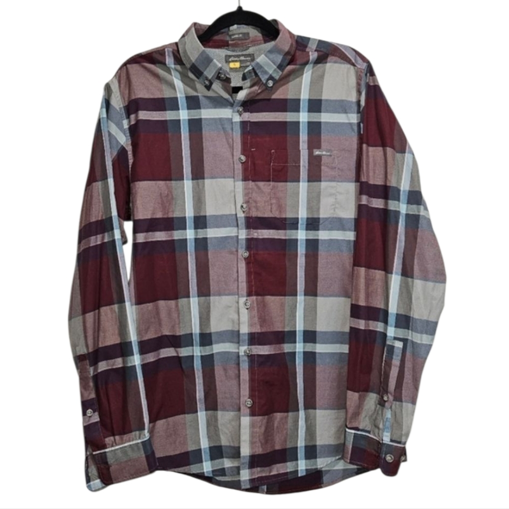 Eddie Bauer Men's Medium Tall Long Sleeve Plaid Shirt Button Down TM Classic Fit